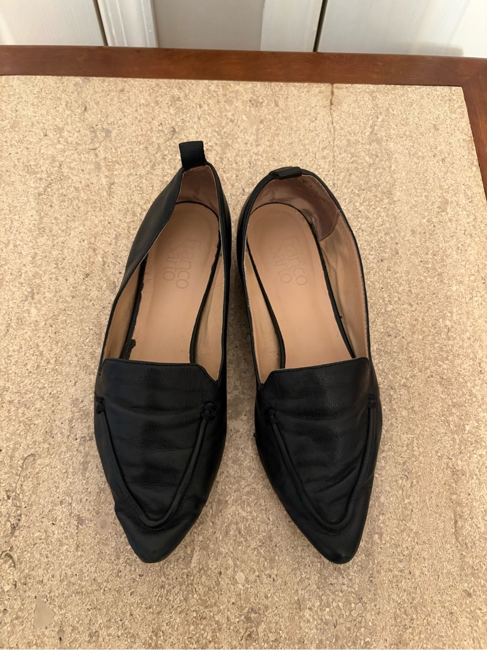 Franco Sarto Black Pointed-Toe Leather Loafers - Women's
